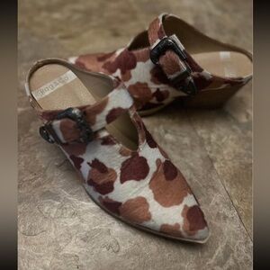 Rag & Co Nometa Faux Cow Print Suede w/ Buckle Detail Mules